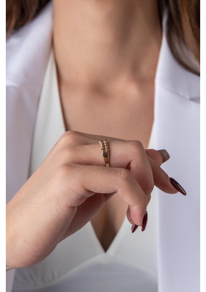 14 Ayar Altın 2 Sıralı Dorika Top Yüzük modelleri