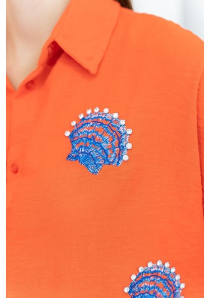 Oranj Deniz Kabuk Desenli Gömlek