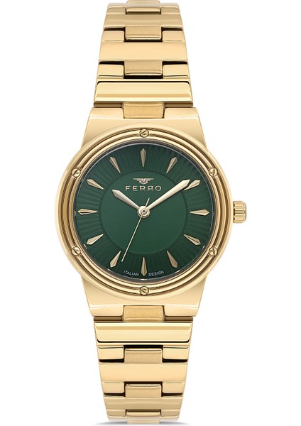 FL21586AWT-B6 Quartz Çelik Altın Rengi Yeşil Kadran 31 mm Kadın Kol Saati