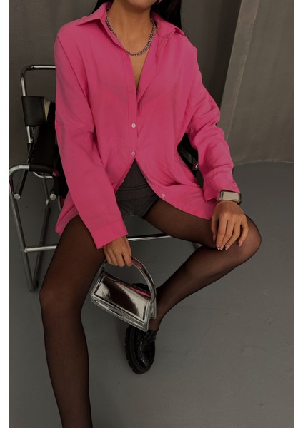 Boyfriend Gömlek Modal Kumaş Oversize - Pembe