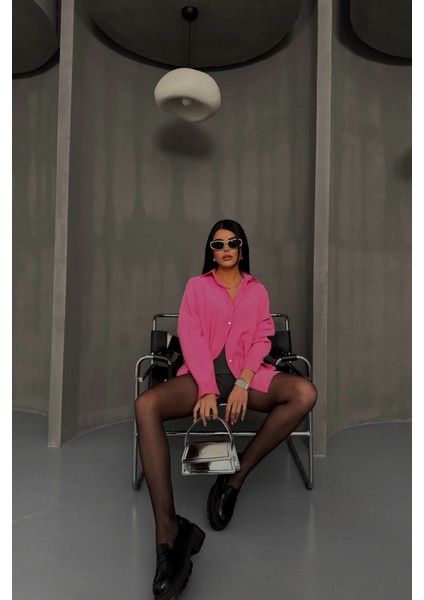 Boyfriend Gömlek Modal Kumaş Oversize - Pembe