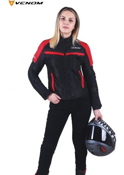 Dynamic Pro V2 Cordura Kırmızı Kadın Dört Mevsim Motosiklet Montu (Bir Beden Büyük Sipariş Veriniz)