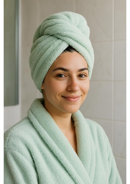 Düğmeli Saç Kurulama Bonesi Wellsoft Baş Havlu Saç Kurutma Bonesi