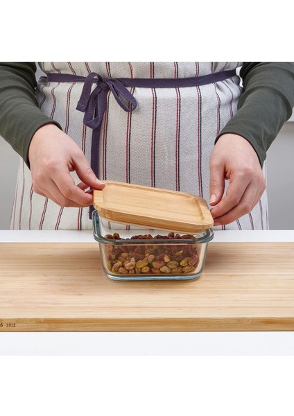 2 Adet Bambu Kapaklı Cam Saklama Kabı Kare Kase 15 cm 600 ml fiyatları