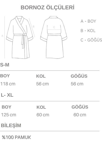 Şalyaka Bornoz %100 Pamuklu Krem Bej Kontrast L/XL