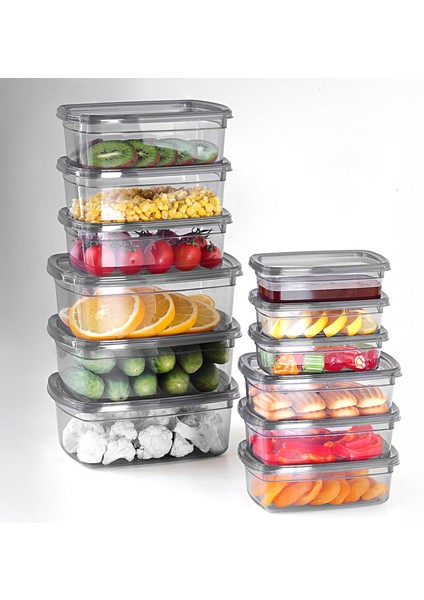 12'li Sızdırmaz Saklama Kabı Seti - Düzenleyici Organizer Erzak Kabı 3X(225-430-750-1220)ML Antrasit