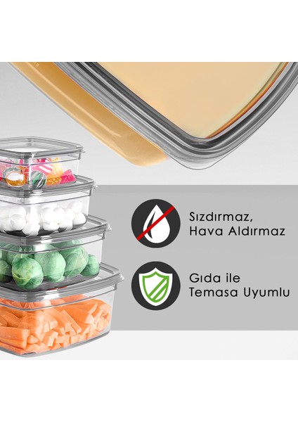 4'lü Kare Sızdırmaz Saklama Kabı Seti - Düzenleyici Erzak Kabı 1X(275-500-850-1350)ML Antrasit