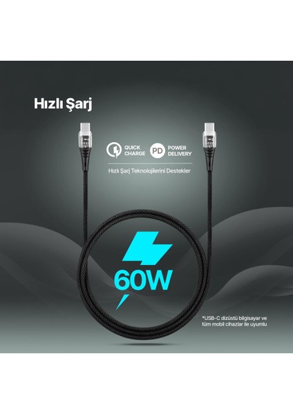 Extremecable Ekstra Dayanıklı Transparan Usb-C –usb-C 60W Pd/qc 120CM Hızlı Şarj/data Kablosu , fiyatları