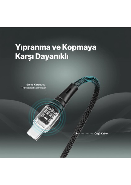 Extremecable Ekstra Dayanıklı Transparan Usb-C –usb-C 60W Pd/qc 120CM Hızlı Şarj/data Kablosu , indirimleri