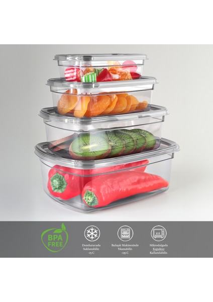 16'lı Sızdırmaz Saklama Kabı Seti - Düzenleyici Organizer Erzak Kabı 4X(225-430-750-1220)ML Antrasit modelleri