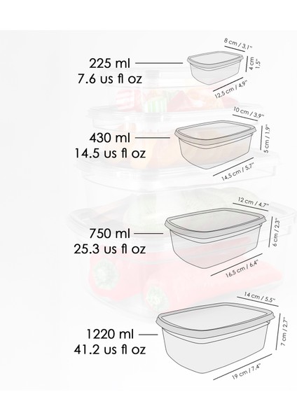 16'lı Sızdırmaz Saklama Kabı Seti - Düzenleyici Organizer Erzak Kabı 4X(225-430-750-1220)ML Antrasit fırsatları