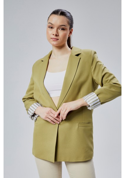 Açık Haki Kruvaze Yaka Kolu Katlama Detaylı Regular Vatkalı Blazer Ceket fiyatları