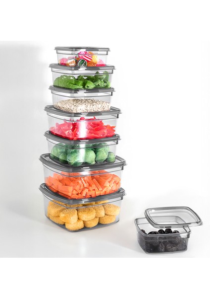 8'li Kare Sızdırmaz Saklama Kabı Seti - Düzenleyici Erzak Kabı 2X(275-500-850-1350)ML Antrasit