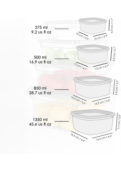8'li Kare Sızdırmaz Saklama Kabı Seti - Düzenleyici Erzak Kabı 2X(275-500-850-1350)ML Antrasit fırsatları