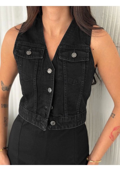 Kot Jeans Yelek - Siyah