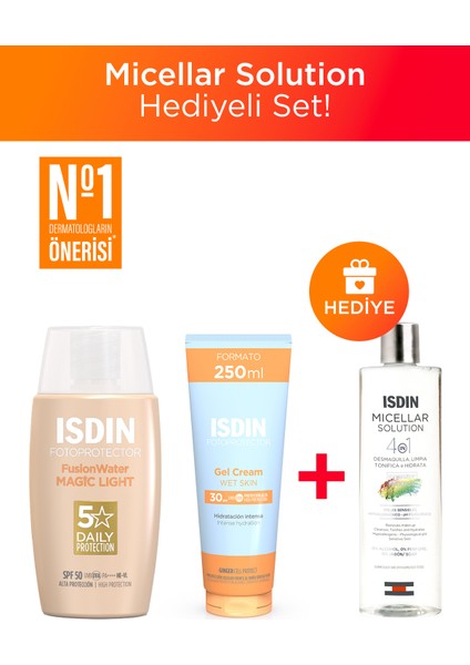 Fusion Water Magic Color Light + Fotoprotector Gel Cream - Micellar Solution Hediye
