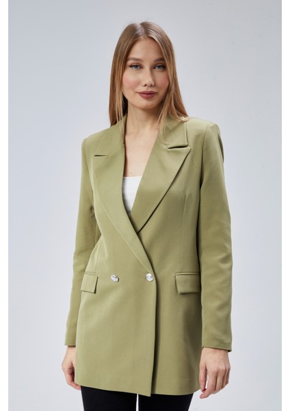 Açık Haki Oversize Dokuma Blazer Ceket