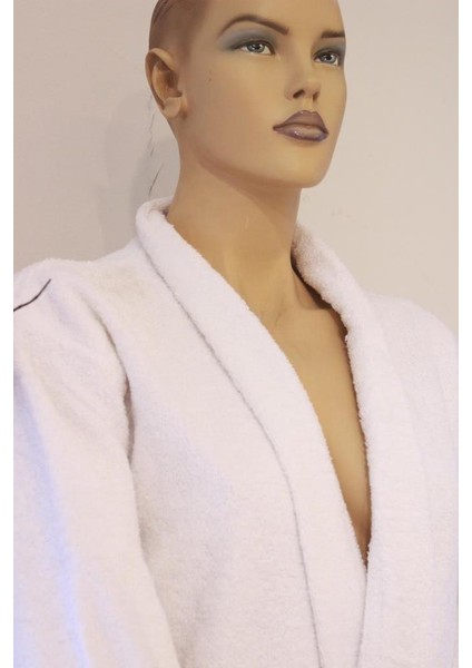 Bornoz Beyaz Bukle Kimono Pamuklu Ev Otel Banyo Bornozu S/M