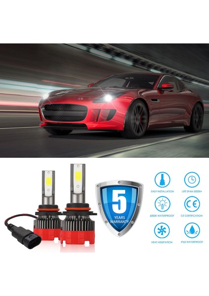 2 Adet Araba LED Far 8000LM Hi/lo DC9-30V 9006 Araba Süper Parlak Uzak ve Yakın Işık Modifiye Işıklar Otomatik Far Ampulü (Yurt Dışından)