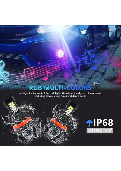 Araba LED Rgb Far App Bluetooth Uyumlu Kontrol Çok Renkli LED Sis Farları Ampuller, H8 H9 H11 (Yurt Dışından)
