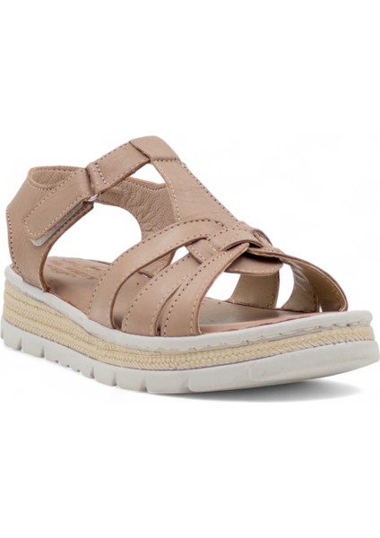 Mr White Düz Atkılı Hakiki Deri Kadın Sandalet Vizon modelleri
