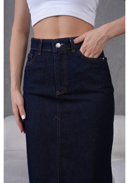 Pamuklu Koyu Yıkamalı Denim Etek modelleri