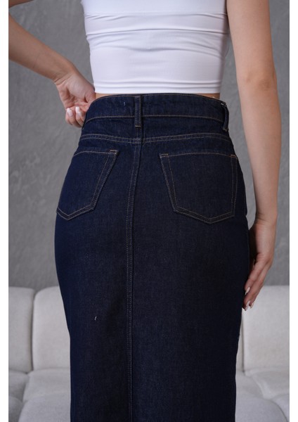 Pamuklu Koyu Yıkamalı Denim Etek