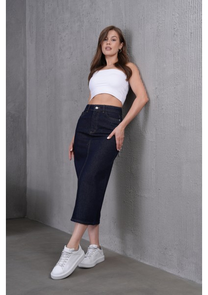 Pamuklu Koyu Yıkamalı Denim Etek