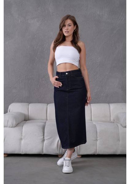 Pamuklu Koyu Yıkamalı Denim Etek