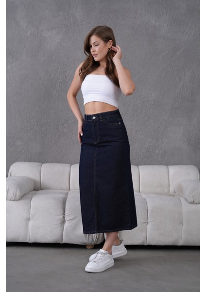 Pamuklu Koyu Yıkamalı Denim Etek modelleri