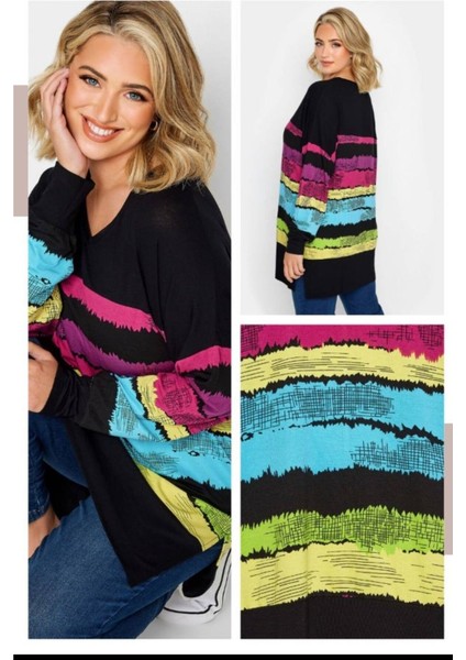 Büyük Beden Dokuma Viskon Renkli Penye Sweat