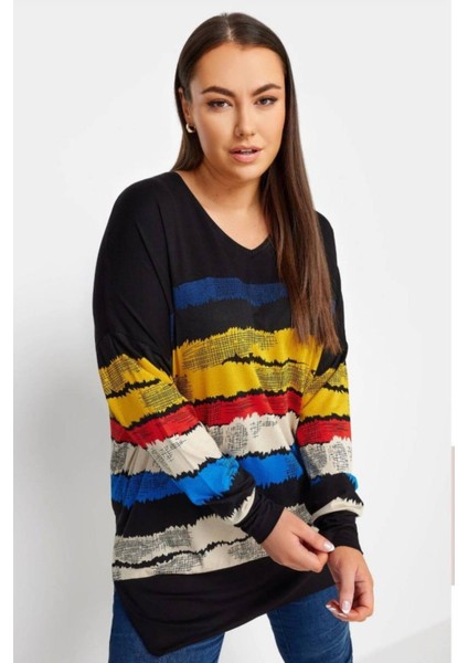 Büyük Beden Dokuma Viskon Renkli Penye Sweat