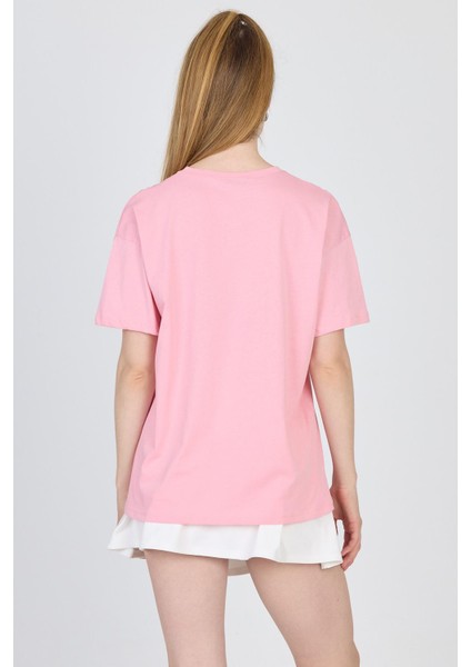 Pembe Oversize Zürafa Baskılı Tişört 2150-12M indirimleri