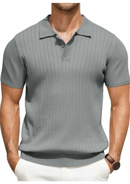Maniche Polo Yaka Triko T-Shirt Siyah - M