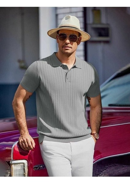 Maniche Polo Yaka Triko T-Shirt Siyah - M modelleri