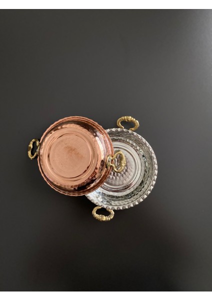 6'lı Kulplu Bakır Çerezlik-Kahvaltılık-Reçellik-Sunumluk Set (12 cm x 2,3 Cm)