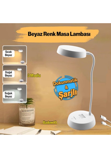 Şarjlı Akrobat 360° Masa Üstü Lamba 3 Kademe Dokunmatik Çalışma Okuma Işığı Gece Lambası Soft Işık