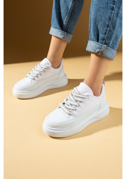 Kalın Taban Renkli Bağcıklı Hafif Taban Kadın Sneakers 89-049-25