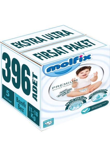 Premium Bebek Bezi Beden:5 (11-18KG) Junior 396 Adet Ekstra Ultra Fırsat Pk