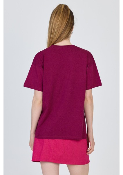 Bordo Yazı Baskılı %100 Pamuk Oversize Tişört 2150-17M indirimleri