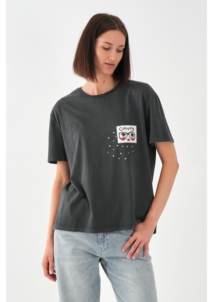 Alexandergardı Baskılı Antrasit Kadın T-Shirt