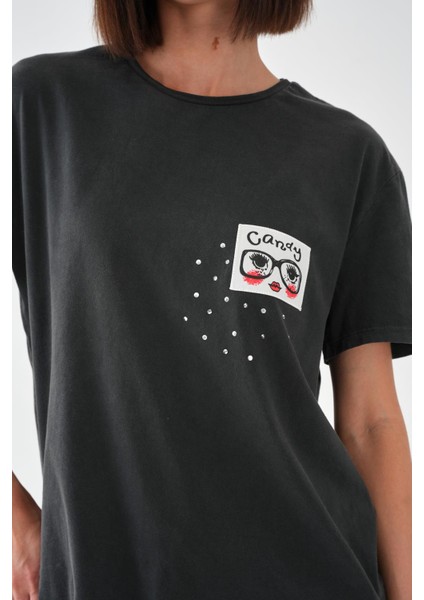 Alexandergardı Baskılı Antrasit Kadın T-Shirt modelleri