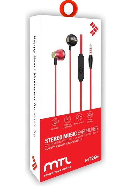 3.5 mm Jack Girişli Stereo Kulak Içi Metal Kablolu Kulaklık MT266