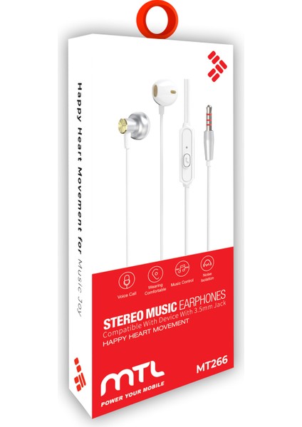 3.5 mm Jack Girişli Stereo Kulak Içi Metal Kablolu Kulaklık MT266