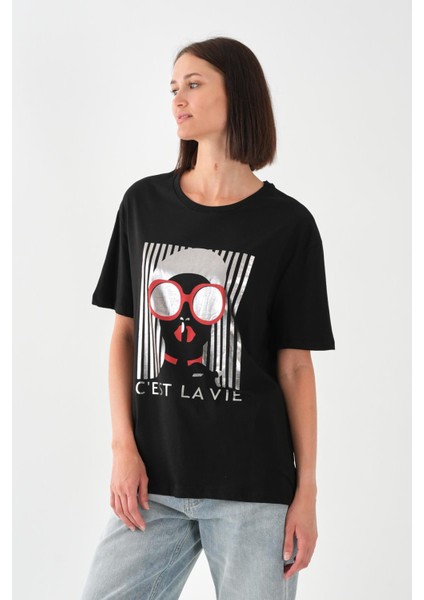 Alexandergardı Baskılı Siyah Kadın T-Shirt
