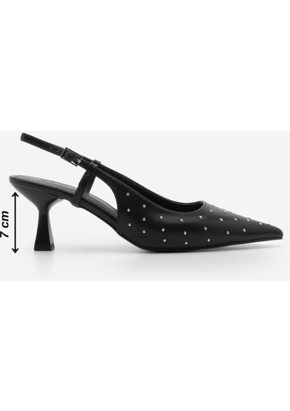 Kadın Stiletto Sivri Burun Arkası Açık Zımba Detaylı Topuklu Ayakkabı Timon