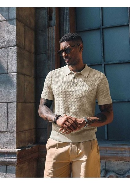 Ruben Polo Yaka Triko T-Shirt Krem - L