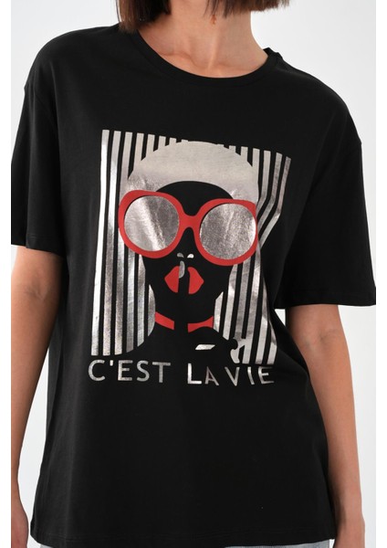 Alexandergardı Baskılı Siyah Kadın T-Shirt