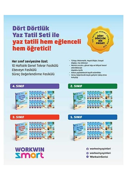 4. Sınıf 4x4'lük Tatil Tekrar Seti | 12 Fasikül+Bilişsel ETKINLIKLER-2025