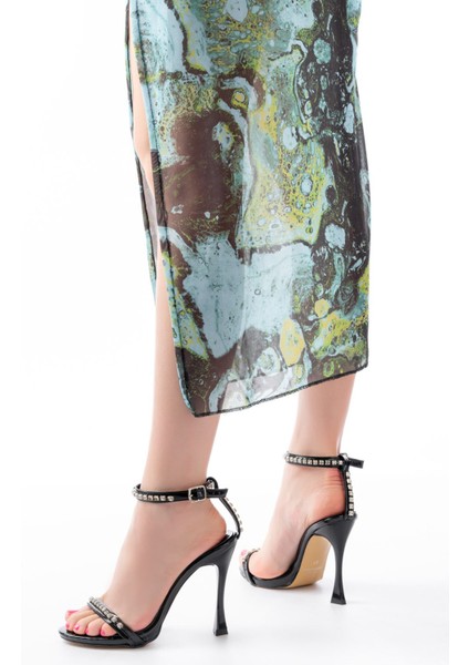 A-30 Siyah Taş Aksesuarlı Platformlu Topuklu Kadın Terlik modelleri